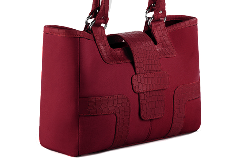 Burgundy red women's dress handbag, matching pumps and belts. Front view - Florence KOOIJMAN